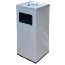 STAINLESS STEEL SQUARE WASTE BIN c/w ASHTRAY TOP